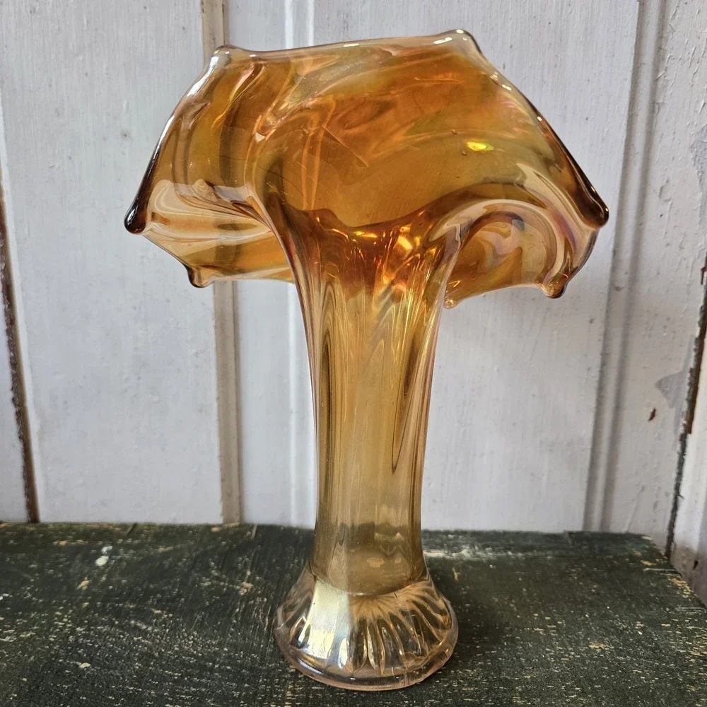 Vintage Imperial CARNIVAL GLASS Marigold JACK-IN-THE-PULPIT 8.25